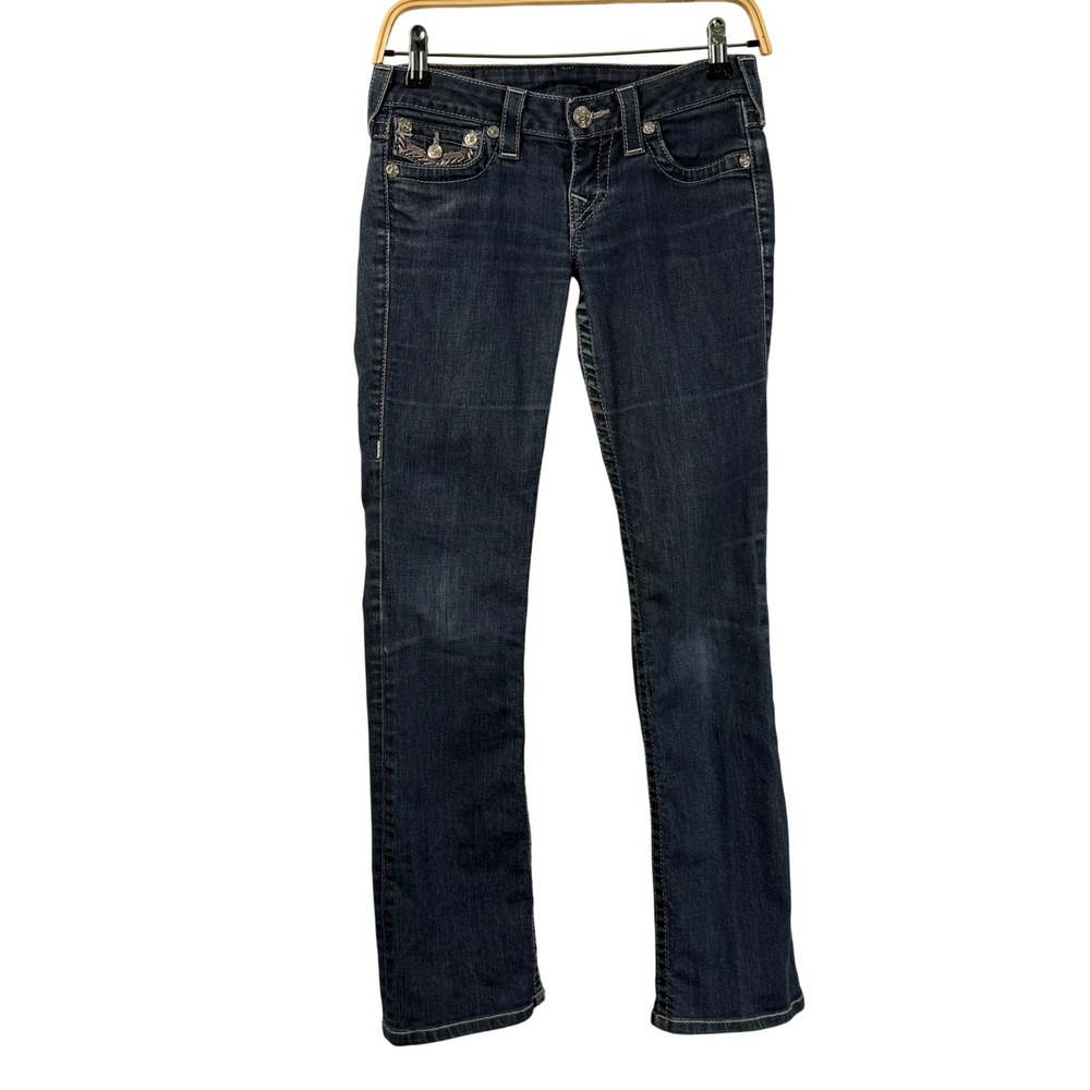True Religion Becca Bootcut Super T Flap Jeans‎ Womens 26 Dark Wash Embroidered